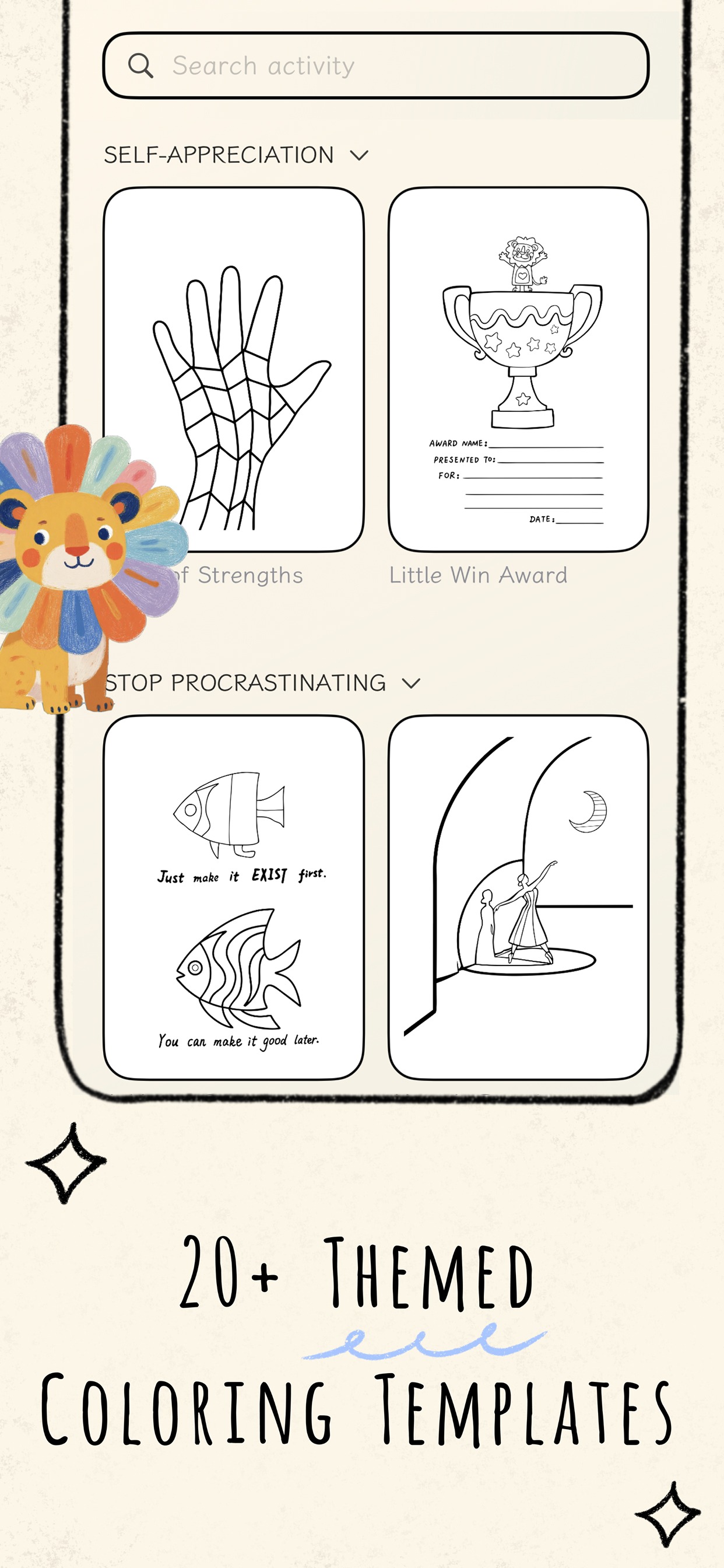 20+ Themed Coloring Templates